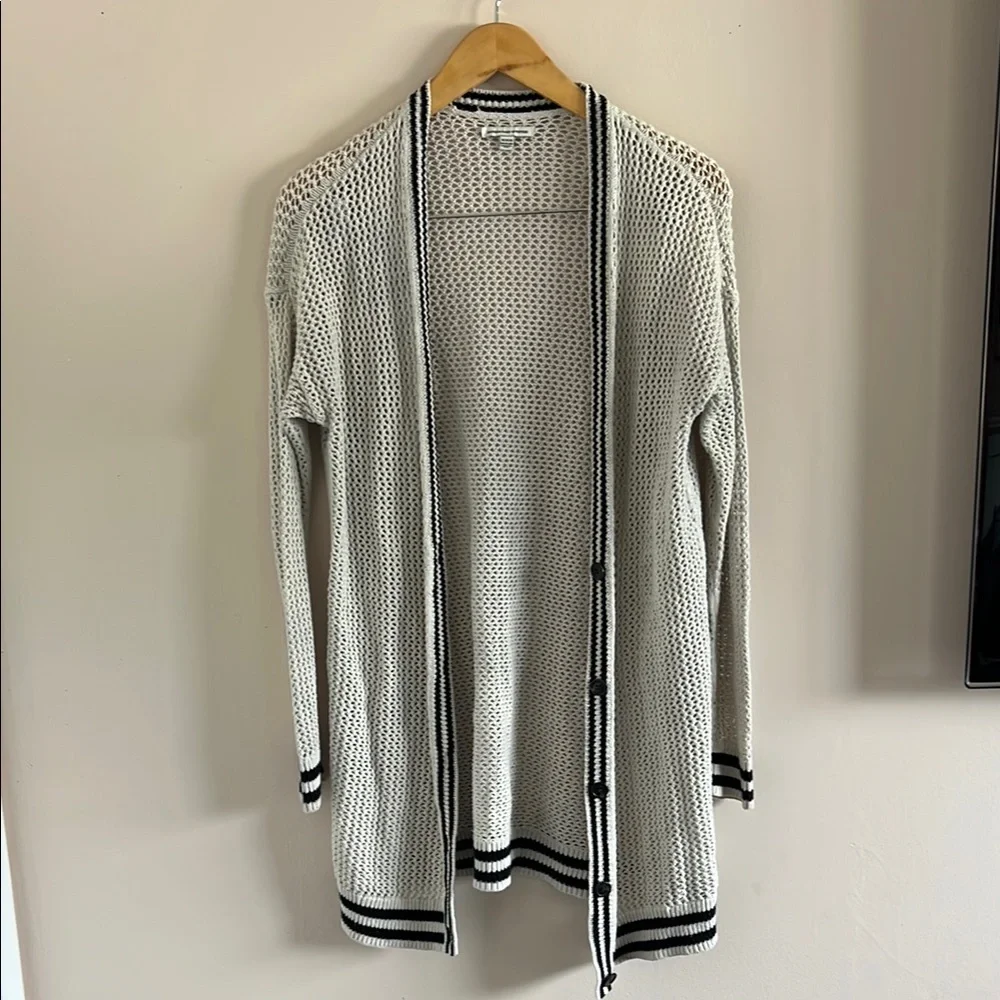Cream and Black Long-Line Cardigan Sweater - Picture 1 of 5